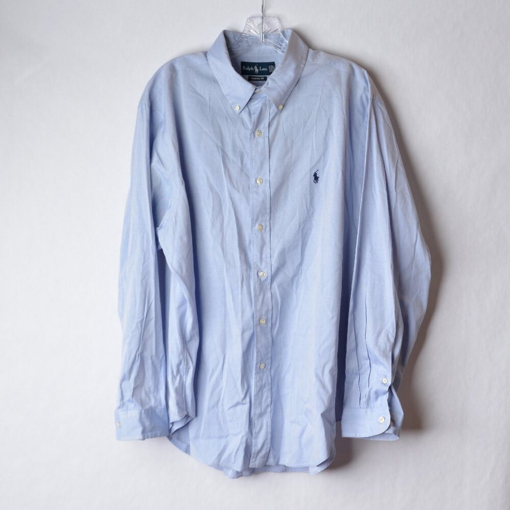 Ralph Lauren Mens 17 34/35 Light Blue Long Sleeve Button Down Shirt